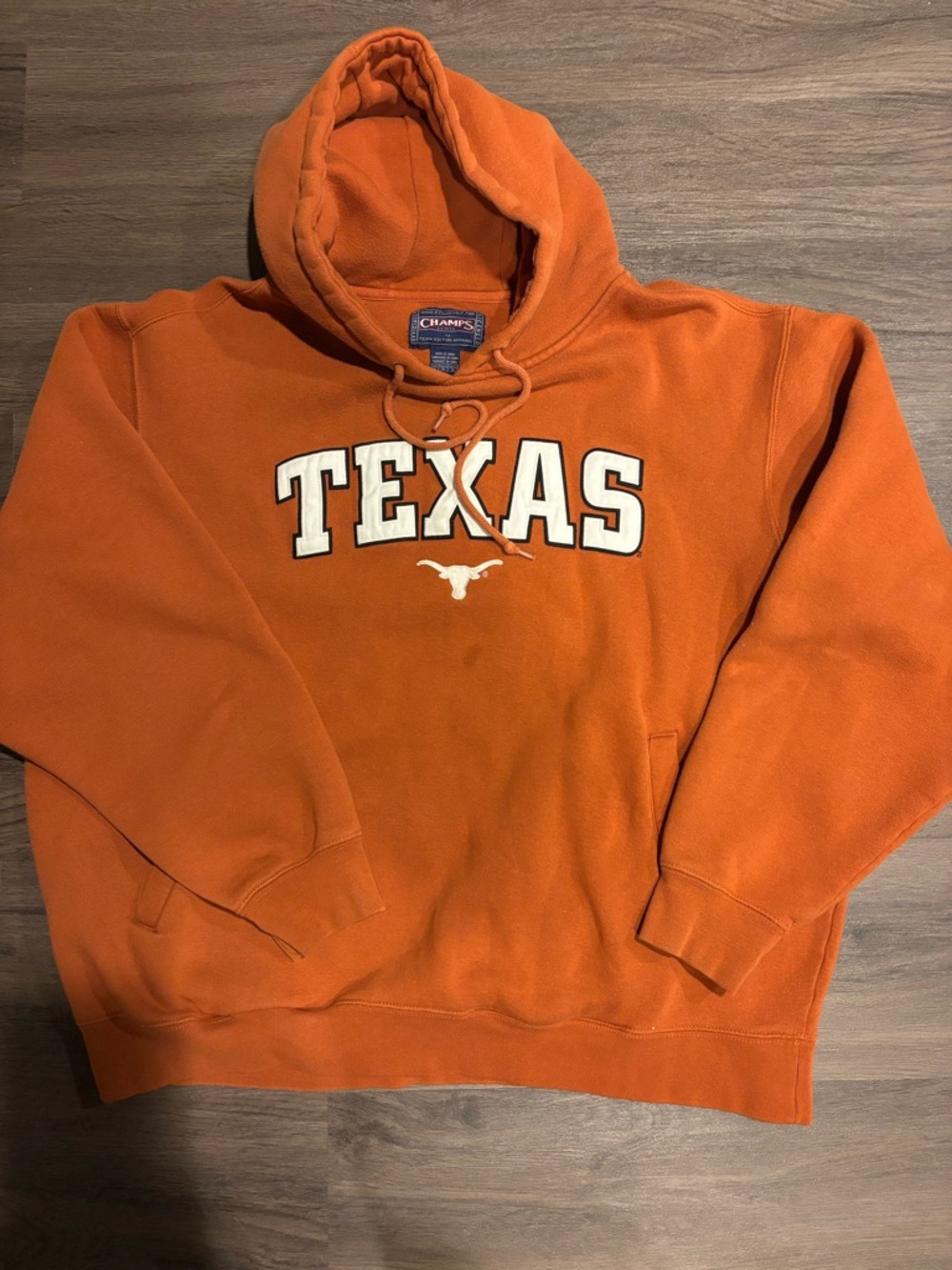 Champs Orange Texas Hoodie with White Collegiate Letters